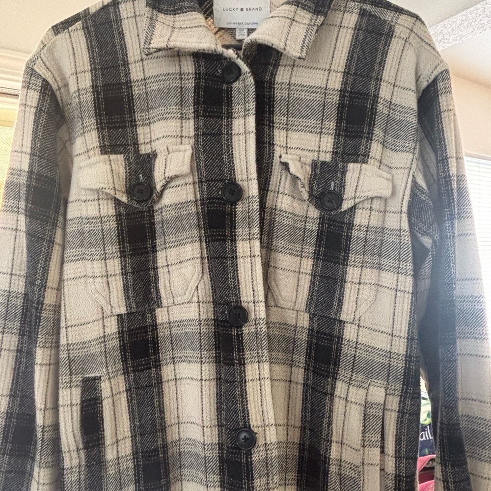 Lucky Brand Black and Cream Checkered Jacket